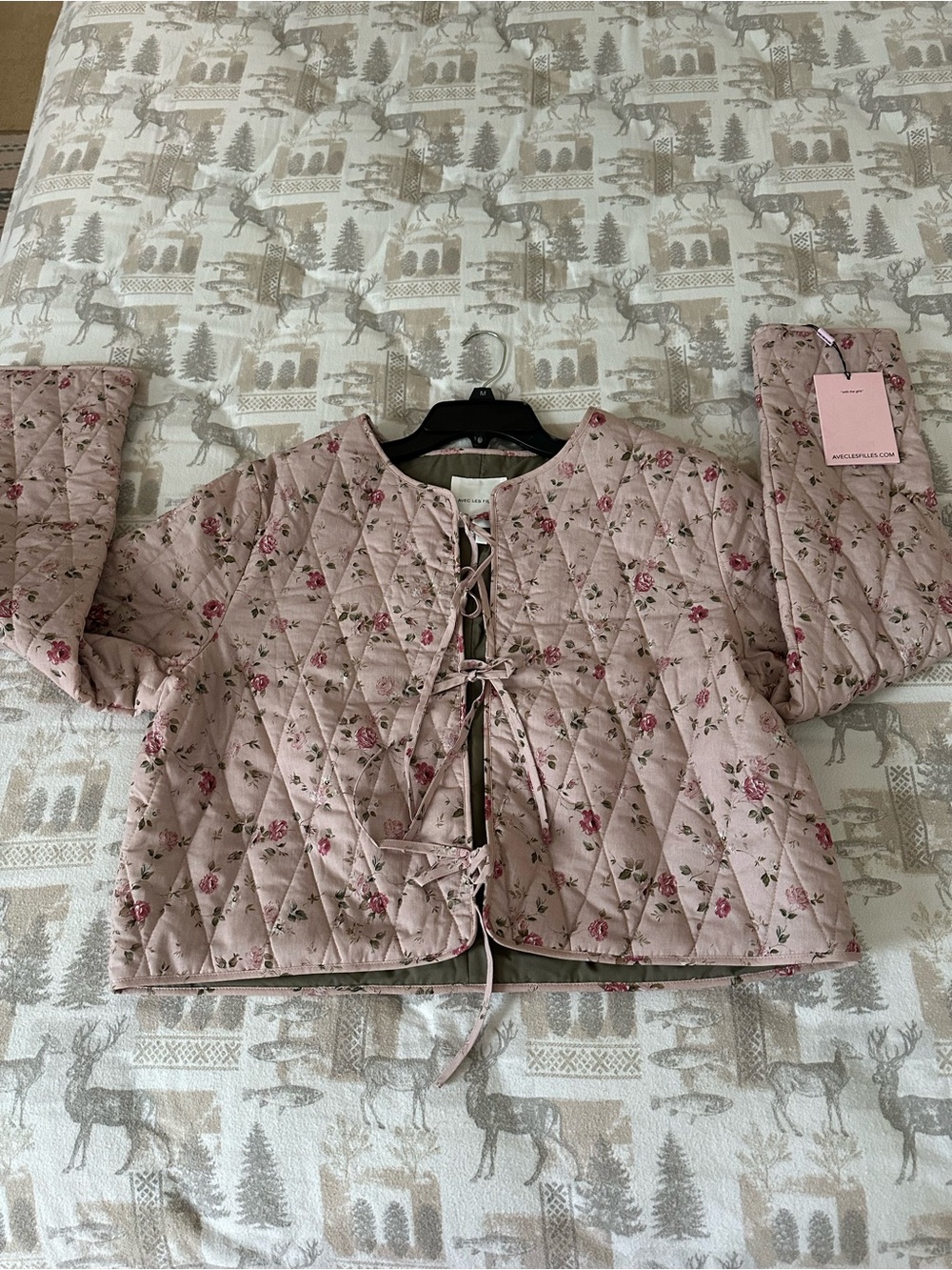Avec Les Filles Quilted Floral Tie-Front Jacket - Light Pink. Size X-Large. NWT - Picture 8 of 13